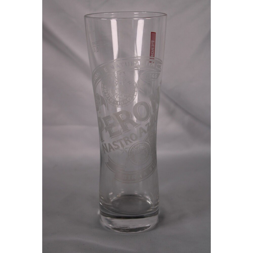Peroni Nastro Azzurro 0.4L Tall Pilsner Beer Glass Frosted Etched Italian 8.5"